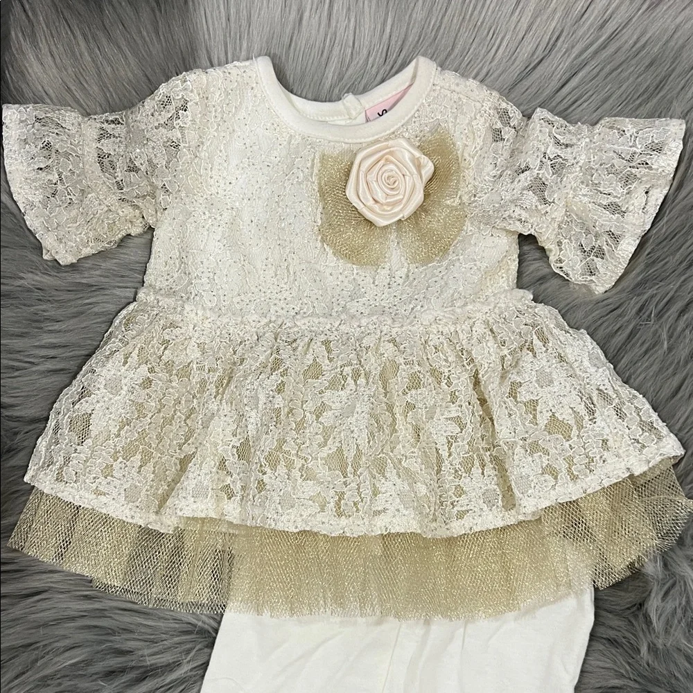 NWOT Little Lass Baby Elegant Lace Dress with Tulle and Leggings 3-6 months - Picture 3 of 4